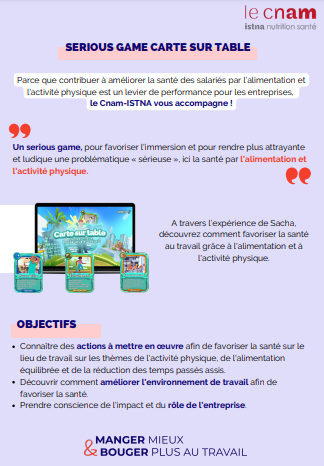 Flyer Serious Game Carte sur table du Cnam-ISTNA : Manger mieux 